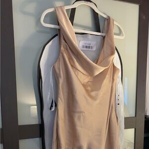 Azazie Asymmetrical Tan Dress